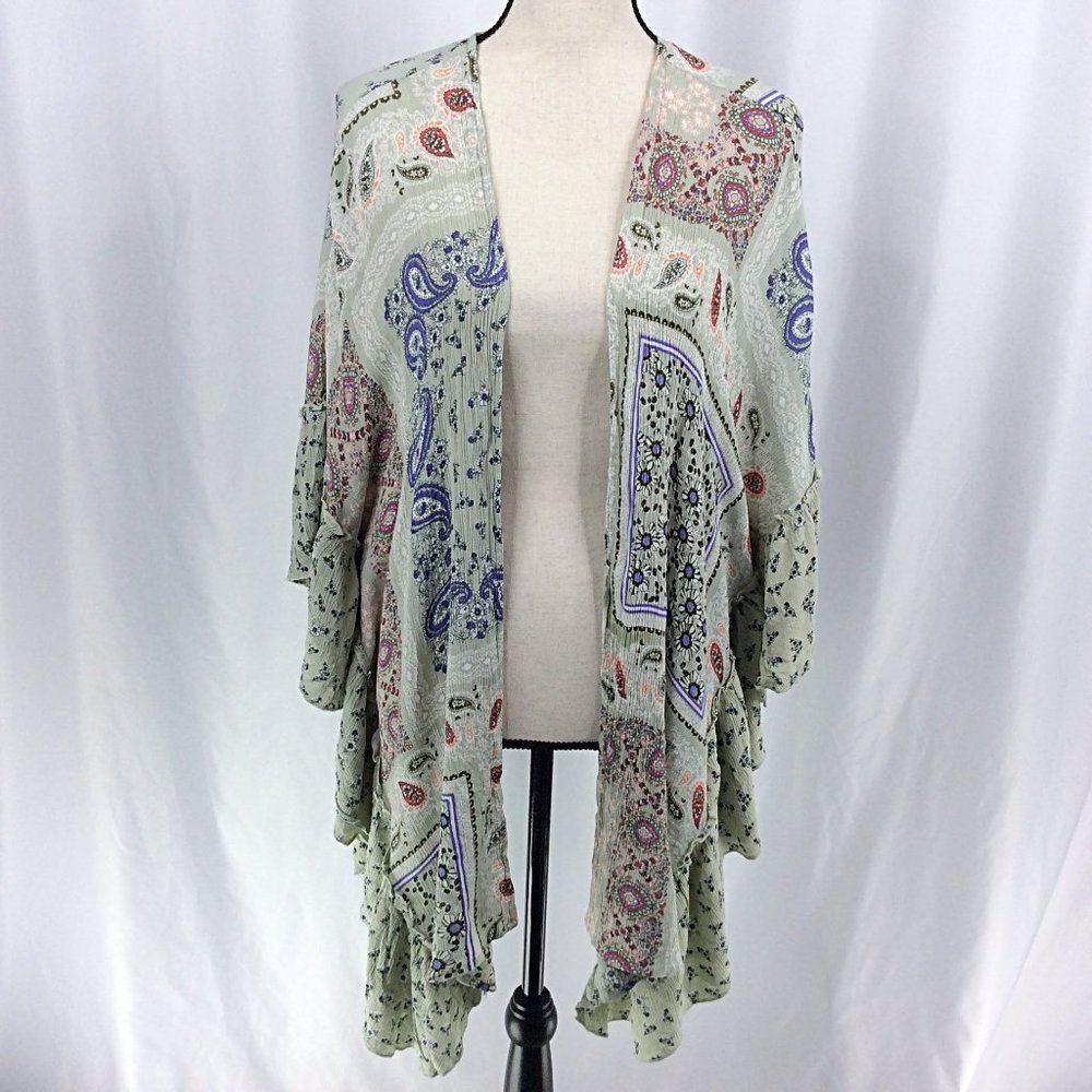 I the Wild Cardigan‎ Womens Size Small / Medium Open Front Ruffle Boho Paisley